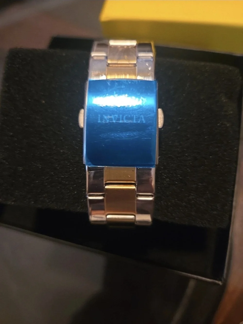 Invicta Two-Tone Skeleton Dial Watch with Green Bezel